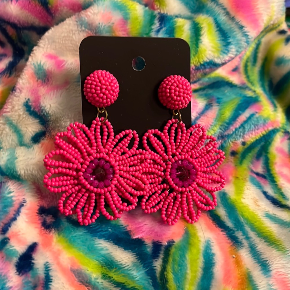 Pierced Beaded Earrings  Hot Pink NWT